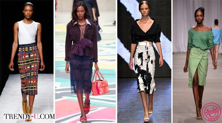 Модные юбки фасона "карандаш" весна-лето 2015 от Balmain, Burburry Prorsum, Donna Karan Ermanno Scervino 