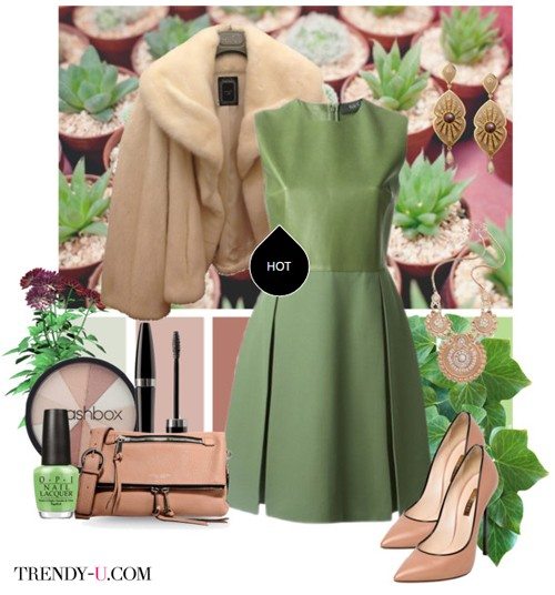 Светло-зеленое/ салатовое платье и полушубок