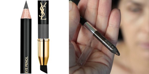 В макияже для женщин после 50 лет лучше отдавать предпочтение не серым и черным, а коричневым и шоколадным оттенкам карандашей для глаз. На фото слева — карандаш с кисточкой для растушевки на обратном конце Yves Saint Laurent