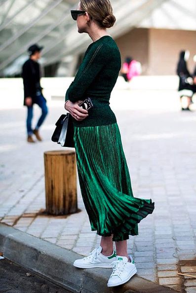 green emerald skirt shoes